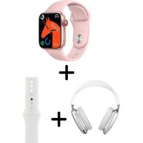 Resim Akıllı Saat ve Kulaklık Ikili Paket, Kordon Hediyeli, Pembe Renk 