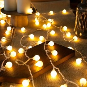 Resim 10/20/40/80 LED Sıcak Beyaz Küre Dize Işıkları - Pil ile Çalışan Yuvarlak Top Işıkları, Açık Kamp, Çadır, Düğün ve Tatil Süslemeleri için Taşınabilir ve Yüksek Kaliteli (Piller Dahil Değildir), Düğün Süslemeleri | Çok Fonksiyonlu Asılı Işıklar | Güvenli Soğuk Işık, Kamp Işıkları 