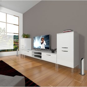 Resim Decoraktiv Eko On2 Mdf Dvd Krom Ayaklı Tv Ünitesi Tv Sehpası - Parlak Beyaz 