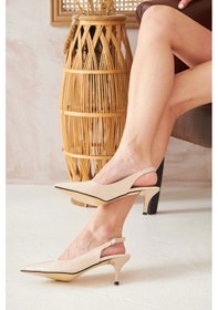 Resim Kadın Abiye Stiletto Bej Rugan Sivri Burun Arka Açık 6cm Topuklu Tam Kalıp Bej-rugan 