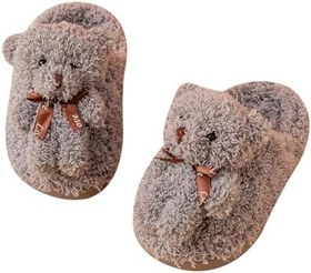 Resim Children's Slippers, Children's Winter Slippers, Girls' Warm Plush House Slippers, Fluffy Animal Bear Slippers, Furry Non-Slip Slippers, For Ages Under 2 ~ Over 10 Years 