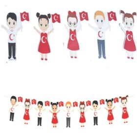 Resim 23 Nisan Elele Tutuşan Neşeli Çoçuklar Dekoratif Banner Süsleme 