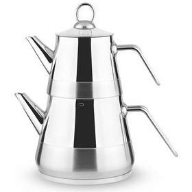 Resim Lines Piramit Çelik Çaydanlık Metal Kulp Aile Boy 