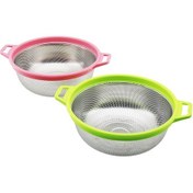 Resim 21cm Renkli Plastik Çerçeve - Kulplu Çelik Sepet Metal Süzgeç 52 