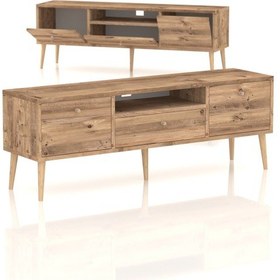 Resim Mbes Mobilya Beyza Ahşap Ayaklı 140 Cm Atlantik Çam Tv Sehbası 