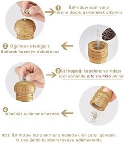 Resim Doğal Ahşap Değirmen Karabiber Tuz Kahve Baharat Öğütücü Manuel El Değirmeni 