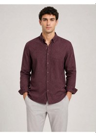Resim Classics Men Plus Barkod Uzun Kol Slim Fit Erkek Esnek Gömlek - 7681 Bordo 