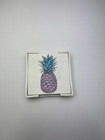 Resim 6’lı Ahşap Bardak Altlığı Seti (Kutulu - Ananas Desenli) 