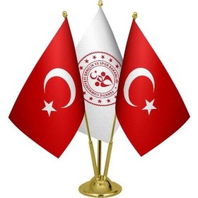 Resim Masa Üstü Gençlik ve Spor Bakanlığı Bayrağı Türk Bayrağı Üçlü Pir 