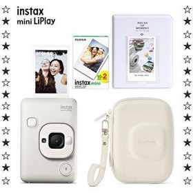 Resim Fujifilm Instax Mini LiPlay Misty Beyaz Fotoğraf Makinesi 20'li Film Albüm ve Çanta Hediye Seti 