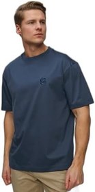 Resim Erkek Rahat Kesim Monogram Logolu Yuvarlak Yaka Kısa Kollu Mavi T-Shirt 50533343-425 