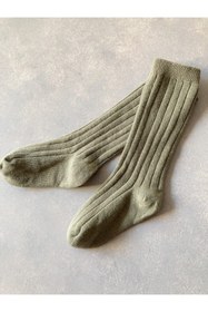 Resim Li Puna Dikişsiz Haki Dizaltı Bebek Çorabı 