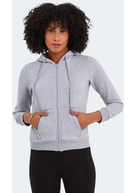 Resim Slazenger PEMA I Kadın Fermuarlı Kapüşonlu Cepli Gri Sweatshirt 