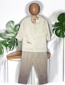 Resim Zekids Erkek Bebek Üçlü Ceketli Pantolonlu Takım-15693 Bej 