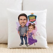 Resim Şık Baba ve Prenses Kızı Karikatürlü Yastık 