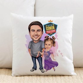 Resim Şık Baba ve Prenses Kızı Karikatürlü Yastık 