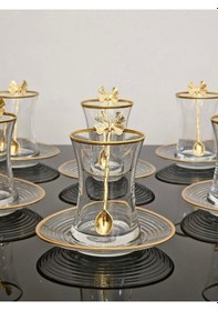 Resim Atabey Home 18 Parça Çay Seti 6 Kişilik Lüx Tabakli Kelebek Çay Kaşikli Büyük Boy Bardak Çok Renkli 