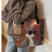 Resim WB Bugs Bunny Looney Tunes Kadın Çantası - Sabit Askılı ve Fermuarlı, Beyaz Karakter Desenli Alışveriş, Günlük Kullanım, Şık Tasarım, Makinede Yıkanabilir 