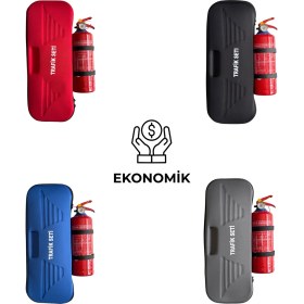 Resim Bilgeden Siyah Ekonomik Eva Trafik Seti ve 1 kg Yangın Tüpü 4 Yıl Etiketli Tüvtürk Onaylı Araç Trafik ve İlk Yardım Seti 