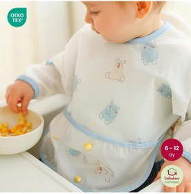 Resim Desenli Sıvı Geçirmez Uzun Kollu Mama Ve Aktivite Önlüğü Su Geçirmez Tafetta Bebek Önlük Beyaz - Mavi 