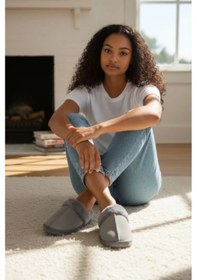 Resim Kadın İçi Kürklü Süet Hafif Yumuşak Taban Terlik Gri 