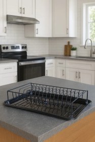 Resim Siyah Paslanmaz Metal Tezgah Üstü Tek Katlı Bulaşıklık Tabaklık Kurutmalık Sepeti Siyah 