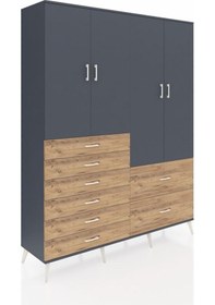 Resim Hyperion Gardrop 7 Raflı 8 Çekmeceli 4 Kapaklı 176x44x221 Antrasit-antrasit/çam Antrasit/çam 