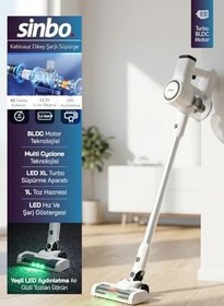 Resim Sinbo SVC-8636 Kablosuz Dikey Şarjlı Süpürge 2200mAh Li-ion Bataryalı BLDC Motorlu Yeşil LED Işıklı Multi Cyclone 