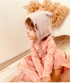Resim seraskids El Örgüsü Lila Tüylü Kız Bebek Kulaklı Şapka Bere 