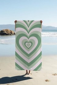 Resim Dijital Baskı Plaj Deniz Havlusu Kalpli Desen Peştamal HVL0194 