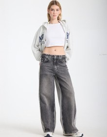 Resim Jud Reneta 197 Normal Bel Çift Renk Siyah Gri Baggy Jeans Kadın Siyah - Gri 