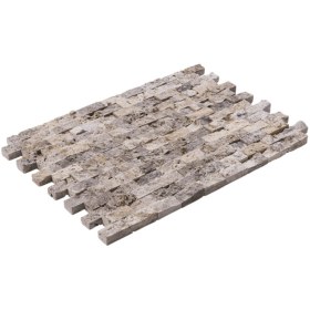 Resim Taş Dekorasyon Gümüş Traverten Doğal Patlatma Taş Duvar Fileli 2.5 X 5 cm 