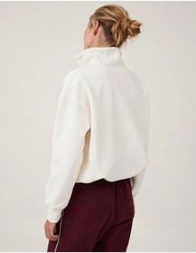 Resim Tua Moda Oversize Yarım Farmuarlı Yakalı Basic Sweatshirt - Beyaz Beyaz 