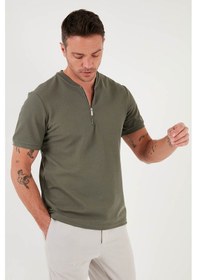 Resim Buratti Pamuklu Regular Fit Yarım Fermuarlı Erkek T Shirt 5902653 Haki 