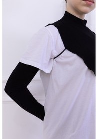 Resim Loggia Boyunluk Ve Kolluk Seti Siyah - Balıkçı Yakalı Kadın Tesettür Penye Yarım Body Namaz Kolluğu Hijab Siyah 