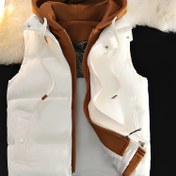 Resim Sonbahar/Kış Çiftler İçin Kapüşonlu Yalıtımlı Yelek, Moda Sahte İki Parça Tasarım, Sıcak Polyester, Makinede Yıkanabilir, Kış İçin Yalıtım, Dış Mekan Rahat, Kalınlaştırılmış, Çiftler Tarzı, Ceket 
