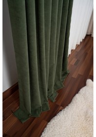 Resim Kadife Dokulu Ada Fon Perde Salon Yatak Odası Yeşil 
