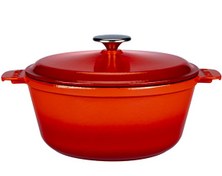 Resim Lava Döküm Yuvarlak Tencere Döküm Demir Yekpare Kulplu Çap 26 cm Kırmızı 