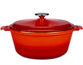 Resim Lava Döküm Yuvarlak Tencere Döküm Demir Yekpare Kulplu Çap 26 cm Kırmızı 