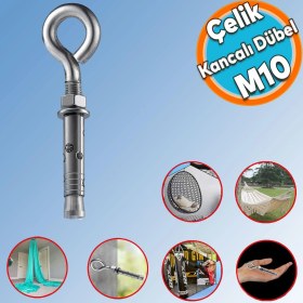Resim Nzb Kancalı Çelik Dübel Hamak Salıncak Boks Torbası Lamba Avize Için Gömlekli Kapalı Ağız Kanca M10 