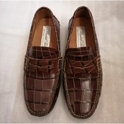 Resim Butik Tülin Deri Kahve Kroko Baskı Bantlı Kaymaz Kauçuk Geçme Tabanlı Loafer 