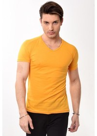 Resim V Yaka Basic Slim Fit Erkek Tişört T-Shirt 10 Renk 