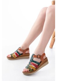 Resim İdimilla 731-204 Multi Hakiki Deri Dolgu Topuklu Günlük Kadın Sandalet Çok Renkli 