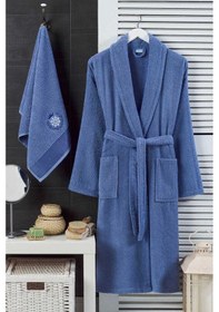 Resim Erkek Havlulu Banyo Bornoz Takımı %100 Pamuklu Lacivert L-xl Diğer 