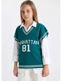 Resim DeFacto Kız Çocuk V Yaka Okul Triko Süveteri A2893A824AUGN1116 Yeşil 