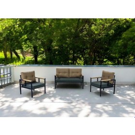Resim Pimango Pi Elize Demonte Metal Bahçe Çay Seti 2+1+1 Sarı - Yeşil 