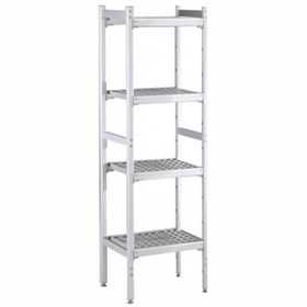 Resim Professional Düz Etejer Seti, Aluminyum Ayaklı, 4 Raflı, Her Raf Demonte Polietilen Tabletlerden Oluşur, Tabletler Bulaşık Makinesinde Yıkanabilir - 475x862 Mm, H=1700 Mm BLS862 