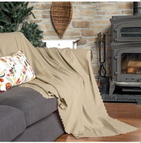 Resim Mikrofiber Şönil Fitilli Minimalist Koltuk Örtüsü - 175x215 Cm, Çift Taraflı, Kaymaz, Terletmez Bej Bej 