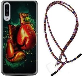 Resim kilifland Samsung Galaxy A50 ile Uyumlu Kılıf Rasta Ipli Boyun Askılı Desenli Silikon Boks Eldiveni 1763 