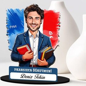 Resim Erkek Fransızca Öğretmeni Karikatürlü Biblo 